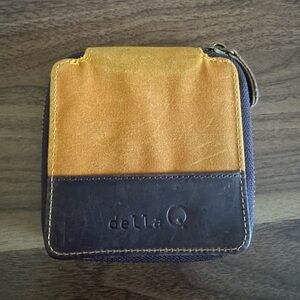 della Q Canvas & Leather Zip Pouch in Mustard Yellow
